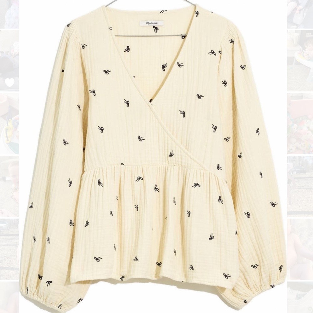 Madewell Tiny Bows Peplum Top - Size S. NWT.